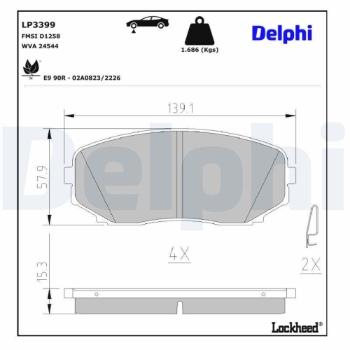 DELPHI LP3399 Bremsbelagsatz, Scheibenbremse f&uuml;r MITSUBISHI, Vorderachse