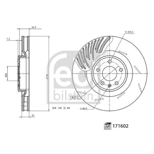 FEBI BILSTEIN 171602 2 St&uuml;ck Bremsscheiben f&uuml;r PORSCHE, Vorderachse links