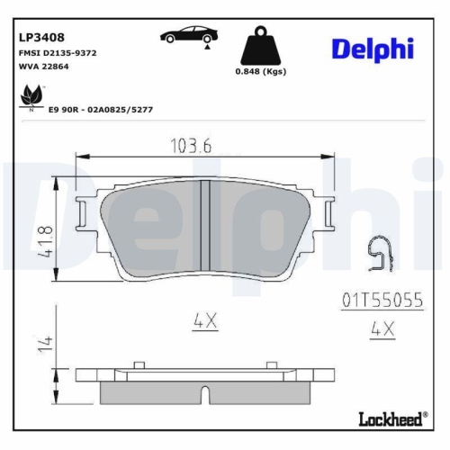 DELPHI LP3408 Bremsbelagsatz, Scheibenbremse f&uuml;r MITSUBISHI MITSUBISHI (GAC)