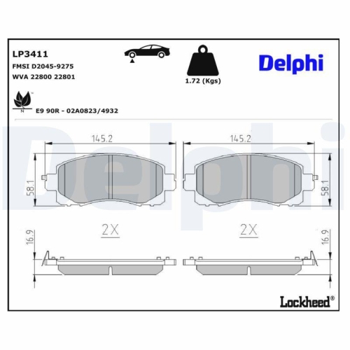 DELPHI LP3411 Bremsbelagsatz, Scheibenbremse f&uuml;r SUBARU, Vorderachse