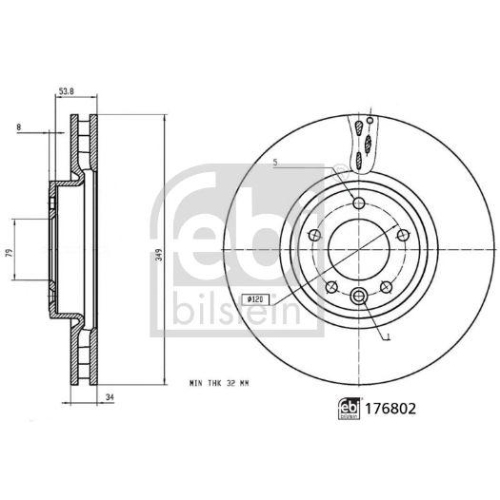 Bremsscheibe FEBI BILSTEIN 176802 f&uuml;r LAND ROVER, Vorderachse