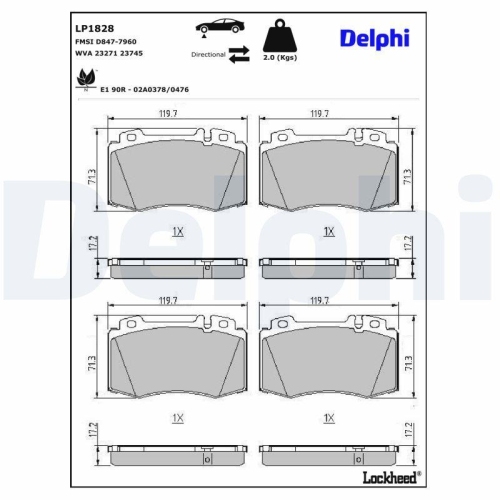 DELPHI LP1828 Bremsbelagsatz, Scheibenbremse f&uuml;r MERCEDES-BENZ, Vorderachse