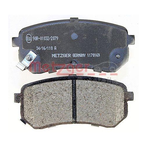 Bremsbelagsatz, Scheibenbremse METZGER 1170169 f&uuml;r KIA, Hinterachse