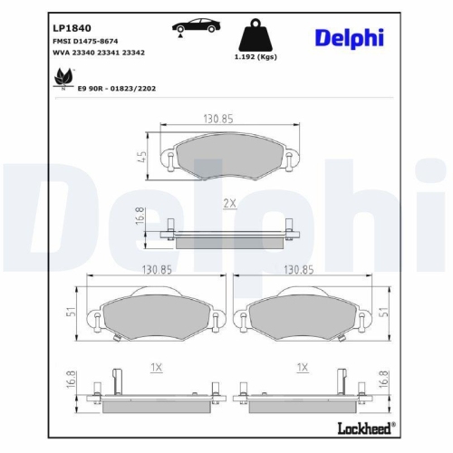 DELPHI LP1840 Bremsbelagsatz, Scheibenbremse f&uuml;r TOYOTA, Vorderachse