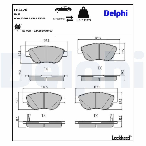 DELPHI LP2476 Bremsbelagsatz, Scheibenbremse f&uuml;r FIAT, Vorderachse