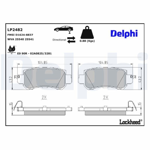 DELPHI LP2482 Bremsbelagsatz, Scheibenbremse f&uuml;r MAZDA, Hinterachse