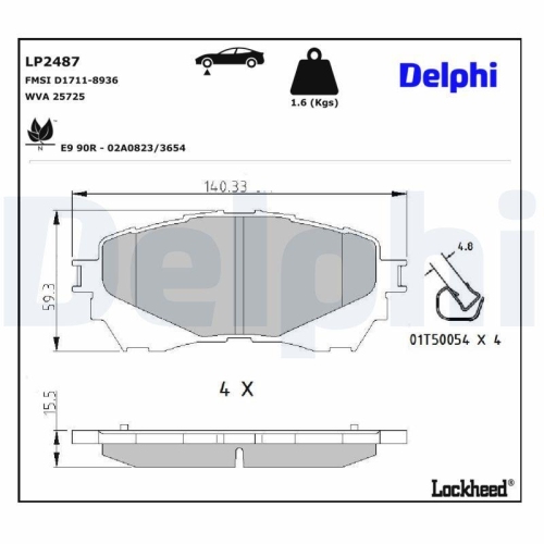 DELPHI LP2487 Bremsbelagsatz, Scheibenbremse f&uuml;r MAZDA, Vorderachse