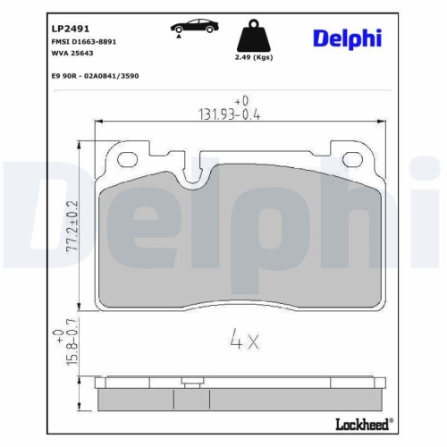 DELPHI LP2491 Bremsbelagsatz, Scheibenbremse f&uuml;r AUDI SEAT SKODA VW, Vorderachse