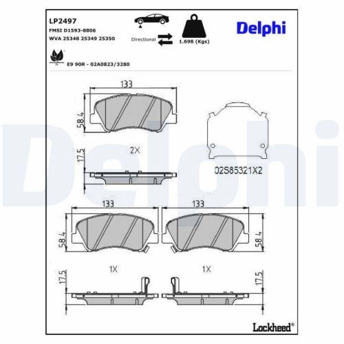 DELPHI LP2497 Bremsbelagsatz, Scheibenbremse f&uuml;r HYUNDAI KIA GEELY KIA (DYK)