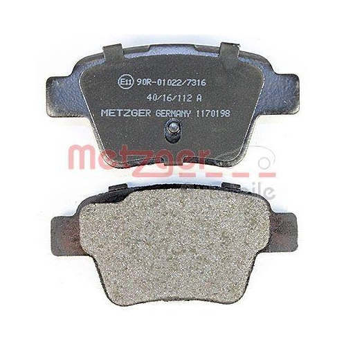 Bremsbelagsatz, Scheibenbremse METZGER 1170198 f&uuml;r CITRO&Euml;N PEUGEOT, Hinterachse