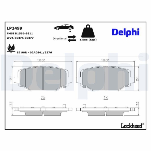 DELPHI LP2499 Bremsbelagsatz, Scheibenbremse f&uuml;r CHRYSLER DODGE FIAT LANCIA VW