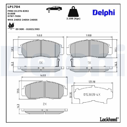 DELPHI LP1704 Bremsbelagsatz, Scheibenbremse f&uuml;r HONDA ACURA HONDA (GAC)