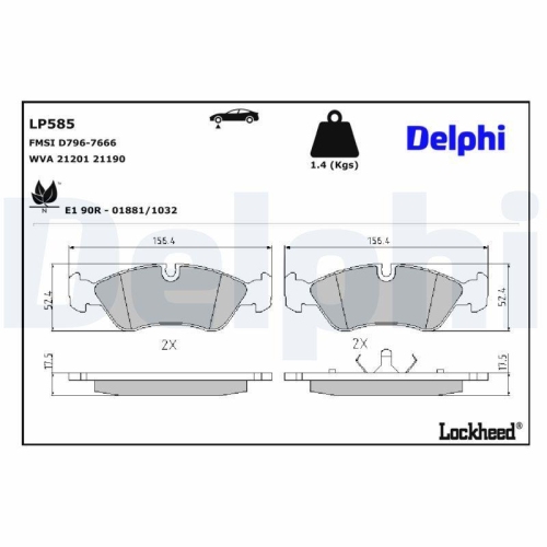 DELPHI LP585 Bremsbelagsatz, Scheibenbremse f&uuml;r OPEL VAUXHALL CHEVROLET DAEWOO