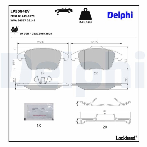 DELPHI LP5084EV Bremsbelagsatz, Scheibenbremse f&uuml;r CITRO&Euml;N PEUGEOT DS