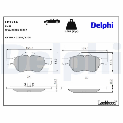 DELPHI LP1714 Bremsbelagsatz, Scheibenbremse f&uuml;r RENAULT, Vorderachse