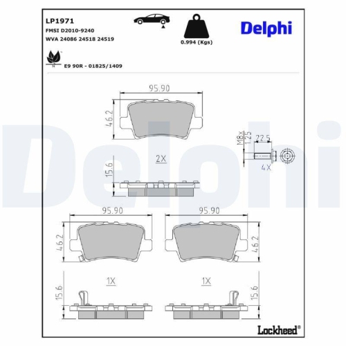 DELPHI LP1971 Bremsbelagsatz, Scheibenbremse f&uuml;r HONDA, Hinterachse