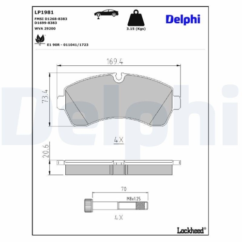 DELPHI LP1981 Bremsbelagsatz, Scheibenbremse f&uuml;r MERCEDES-BENZ VW, Vorderachse