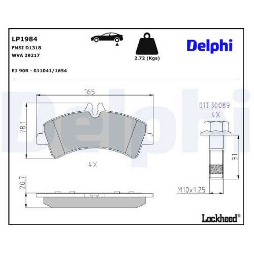 DELPHI LP1984 Bremsbelagsatz, Scheibenbremse f&uuml;r MERCEDES-BENZ VW, Hinterachse