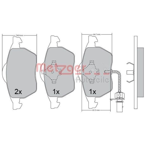 Bremsbelagsatz, Scheibenbremse METZGER 1170236 f&uuml;r FORD VAG, Vorderachse