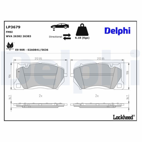 DELPHI LP3679 Bremsbelagsatz, Scheibenbremse f&uuml;r AUDI PORSCHE, Vorderachse