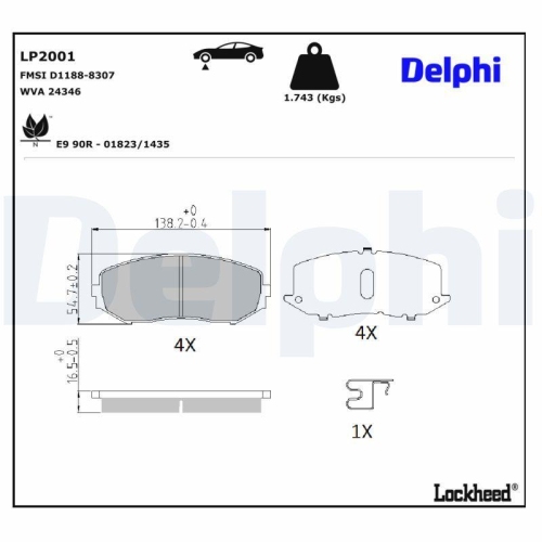 DELPHI LP2001 Bremsbelagsatz, Scheibenbremse f&uuml;r SUZUKI, Vorderachse
