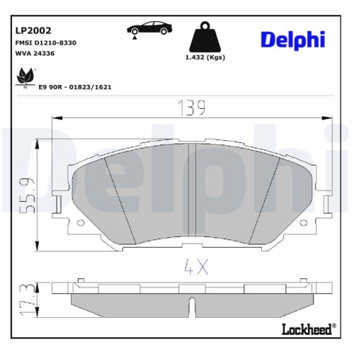 DELPHI LP2002 Bremsbelagsatz, Scheibenbremse f&uuml;r SUBARU TOYOTA LEXUS