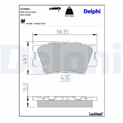 DELPHI LP2004 Bremsbelagsatz, Scheibenbremse f&uuml;r TOYOTA LEXUS TOYOTA (GAC)