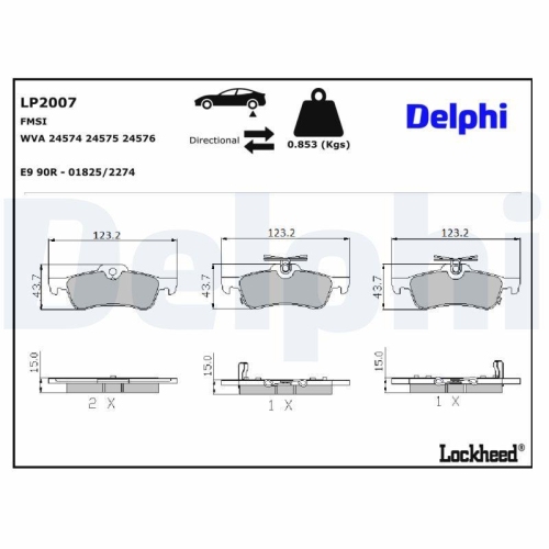 DELPHI LP2007 Bremsbelagsatz, Scheibenbremse f&uuml;r DAIHATSU TOYOTA, Hinterachse