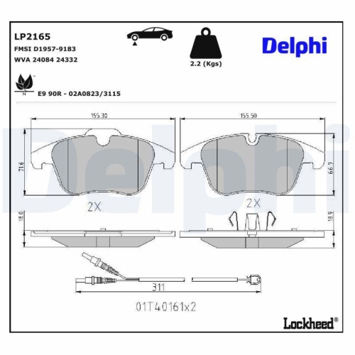 DELPHI LP2165 Bremsbelagsatz, Scheibenbremse f&uuml;r CITRO&Euml;N PEUGEOT, Vorderachse