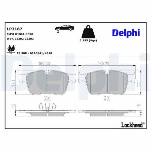 DELPHI LP3187 Bremsbelagsatz, Scheibenbremse f&uuml;r JAGUAR LAND ROVER, Vorderachse