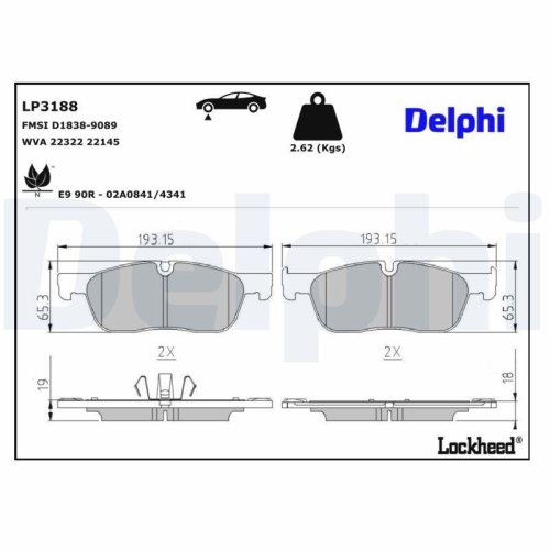 DELPHI LP3188 Bremsbelagsatz, Scheibenbremse f&uuml;r JAGUAR LAND ROVER, Vorderachse
