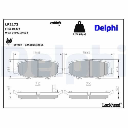 DELPHI LP2172 Bremsbelagsatz, Scheibenbremse f&uuml;r DODGE JEEP, Hinterachse