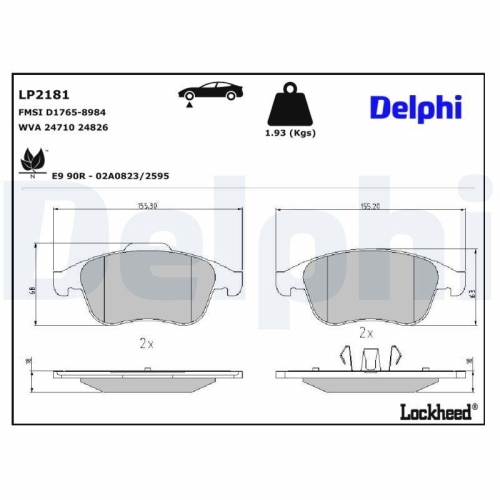 DELPHI LP2181 Bremsbelagsatz, Scheibenbremse f&uuml;r RENAULT, Vorderachse