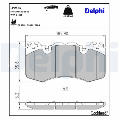 DELPHI LP2187 Bremsbelagsatz, Scheibenbremse f&uuml;r LAND ROVER, Vorderachse