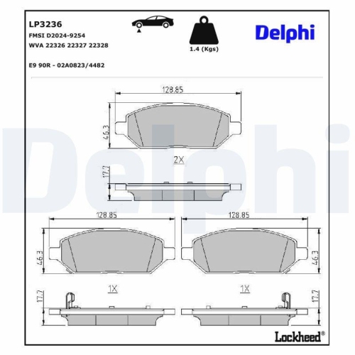 DELPHI LP3236 Bremsbelagsatz, Scheibenbremse f&uuml;r OPEL VAUXHALL, Vorderachse