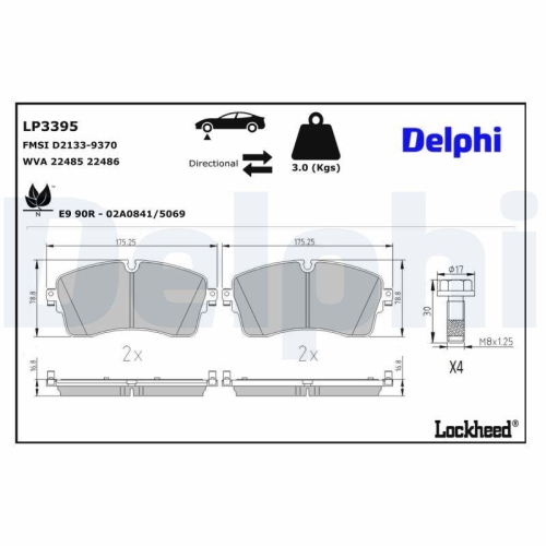 DELPHI LP3395 Bremsbelagsatz, Scheibenbremse f&uuml;r JAGUAR LAND ROVER, Vorderachse