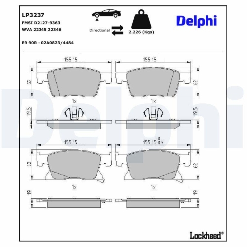 DELPHI LP3237 Bremsbelagsatz, Scheibenbremse f&uuml;r OPEL VAUXHALL, Vorderachse