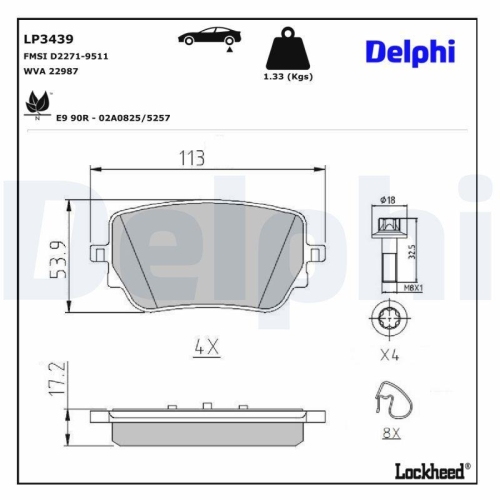 DELPHI LP3439 Bremsbelagsatz, Scheibenbremse f&uuml;r MERCEDES-BENZ, Hinterachse