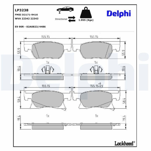 DELPHI LP3238 Bremsbelagsatz, Scheibenbremse f&uuml;r OPEL VAUXHALL, Vorderachse