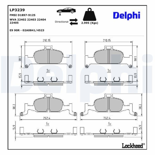 DELPHI LP3239 Bremsbelagsatz, Scheibenbremse f&uuml;r AUDI, Vorderachse