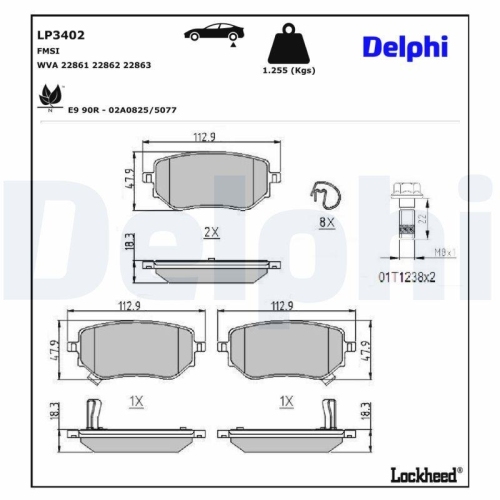 DELPHI LP3402 Bremsbelagsatz, Scheibenbremse f&uuml;r MERCEDES-BENZ NISSAN