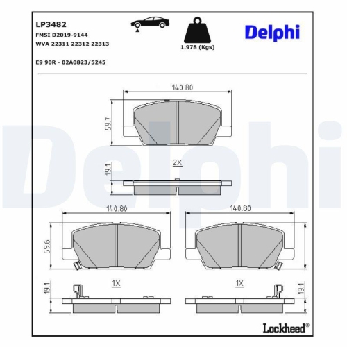 DELPHI LP3482 Bremsbelagsatz, Scheibenbremse f&uuml;r OPEL VAUXHALL CHEVROLET