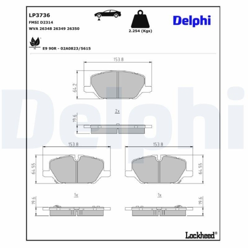 DELPHI LP3736 Bremsbelagsatz, Scheibenbremse f&uuml;r OPEL VAUXHALL, Vorderachse