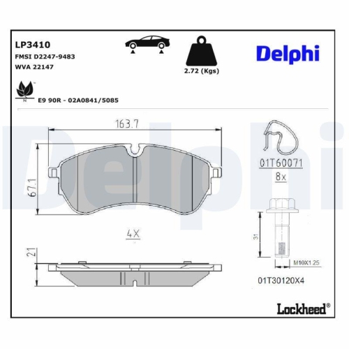 DELPHI LP3410 Bremsbelagsatz, Scheibenbremse f&uuml;r MAN VW, Hinterachse