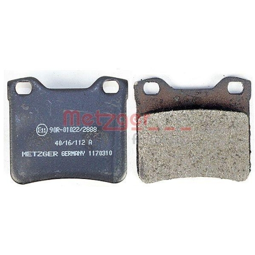 Bremsbelagsatz, Scheibenbremse METZGER 1170310 f&uuml;r PEUGEOT, Hinterachse
