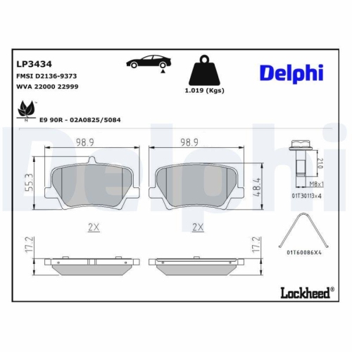 DELPHI LP3434 Bremsbelagsatz, Scheibenbremse f&uuml;r VOLVO VOLVO ASIA, Hinterachse
