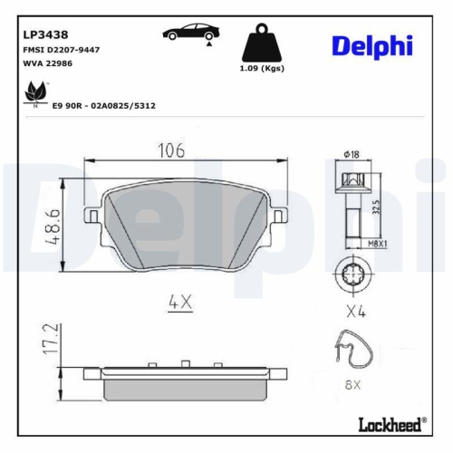 DELPHI LP3438 Bremsbelagsatz, Scheibenbremse f&uuml;r MERCEDES-BENZ, Hinterachse