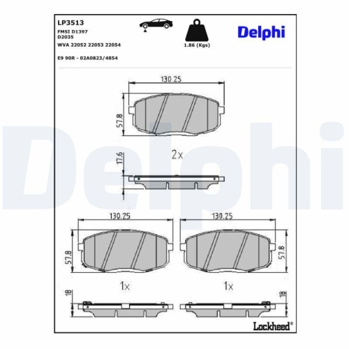 DELPHI LP3513 Bremsbelagsatz, Scheibenbremse f&uuml;r HYUNDAI KIA, Vorderachse
