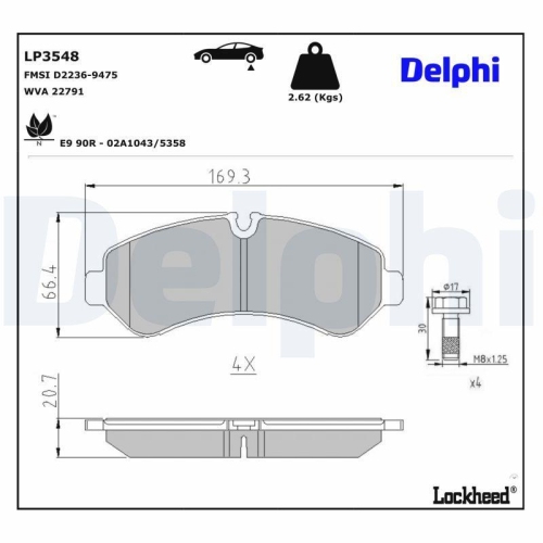 DELPHI LP3548 Bremsbelagsatz, Scheibenbremse f&uuml;r MERCEDES-BENZ, Hinterachse