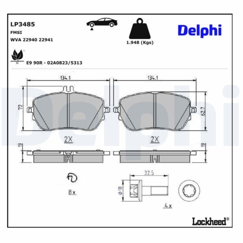 DELPHI LP3485 Bremsbelagsatz, Scheibenbremse f&uuml;r MERCEDES-BENZ, Vorderachse
